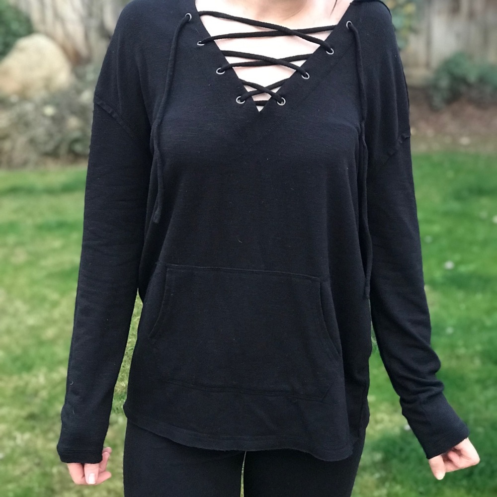 Lace Up Black Hoodie